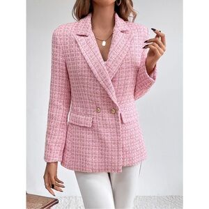 LAST 1 💖 pink tweed blazer jacket gold button preppy coat
